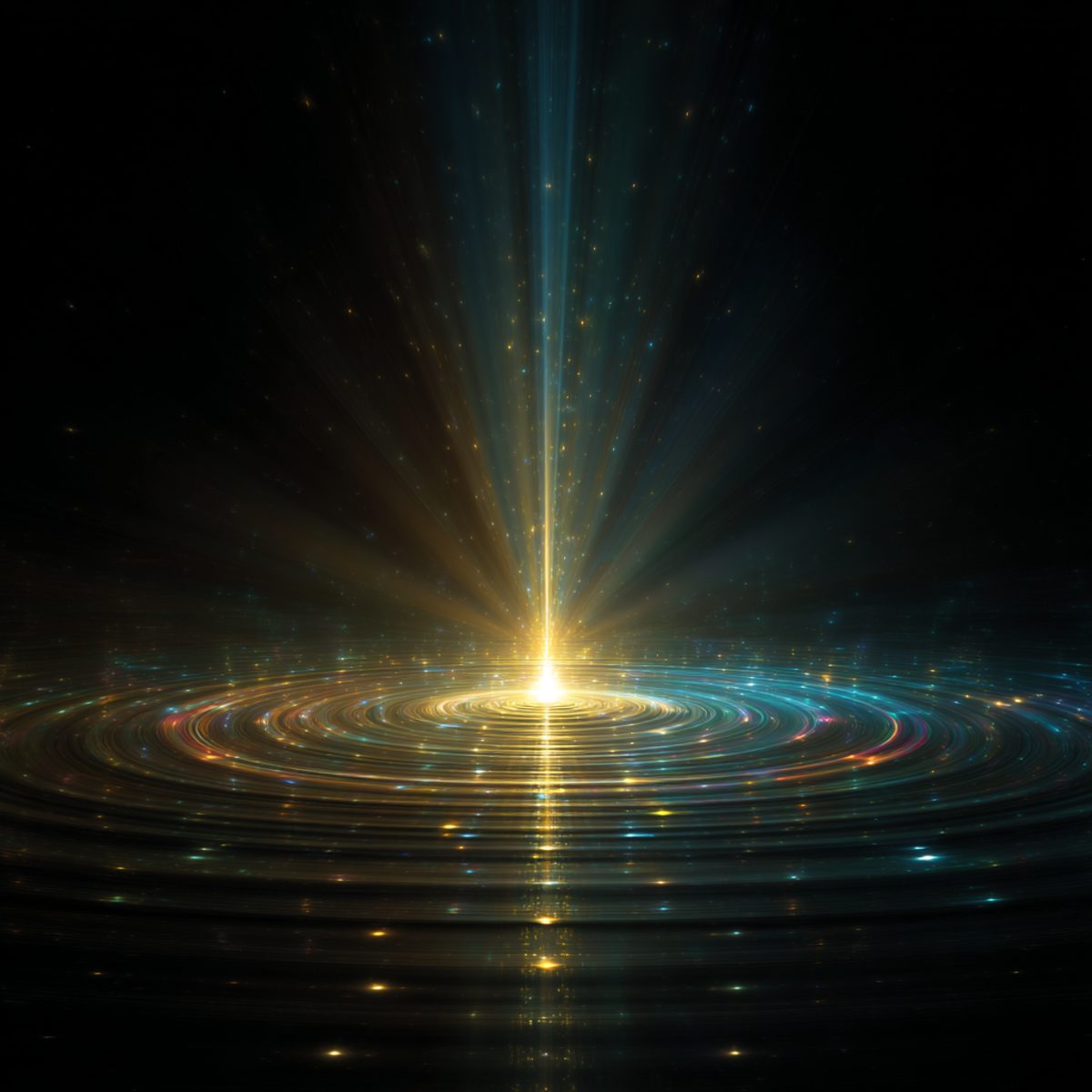 Rays of light falling into a still pool and spreading in rings