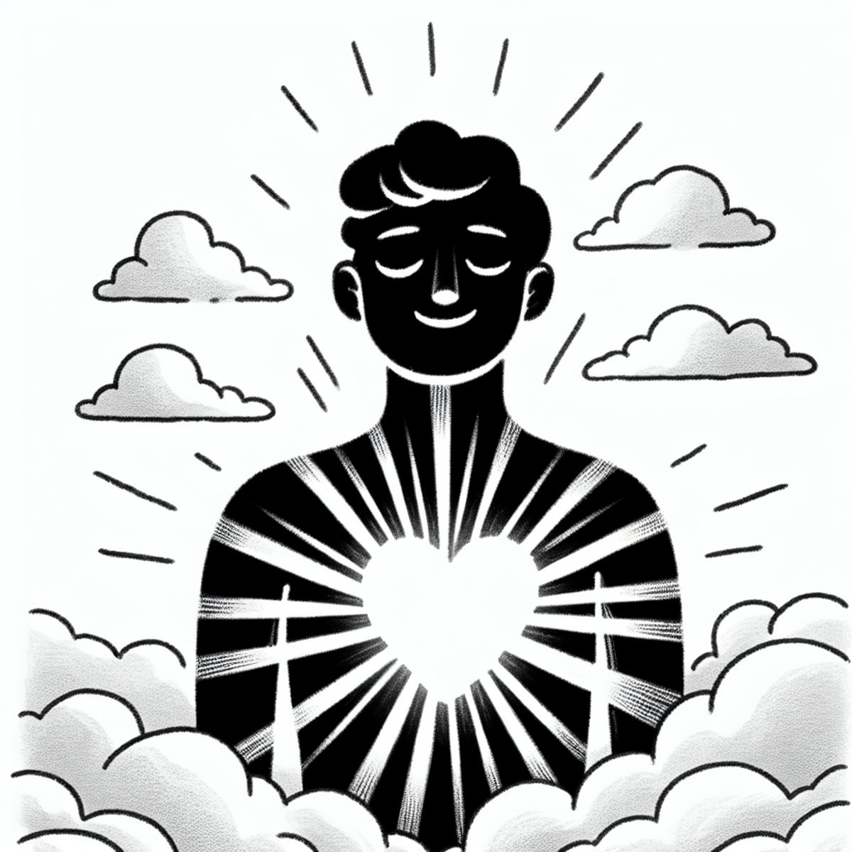 A drawing of a person with light shining from the heart