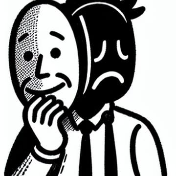 A man holding a smiling mask in front of a sad face