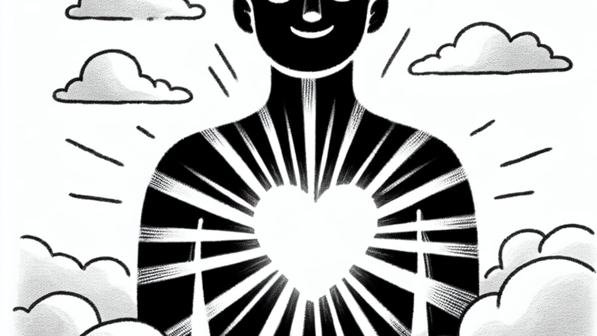 A drawing of a person with light shining from the heart
