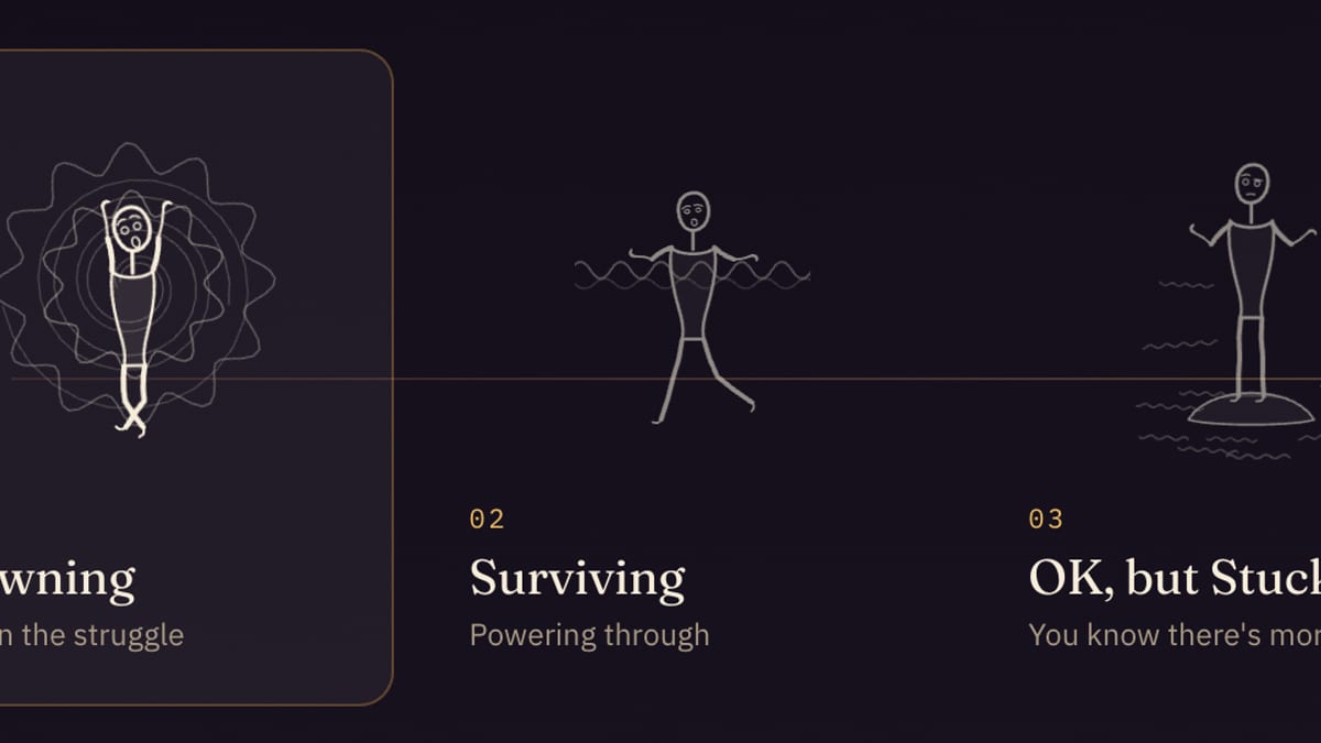 The five stages: drowning, surviving, OK but stuck, on your path, radiating